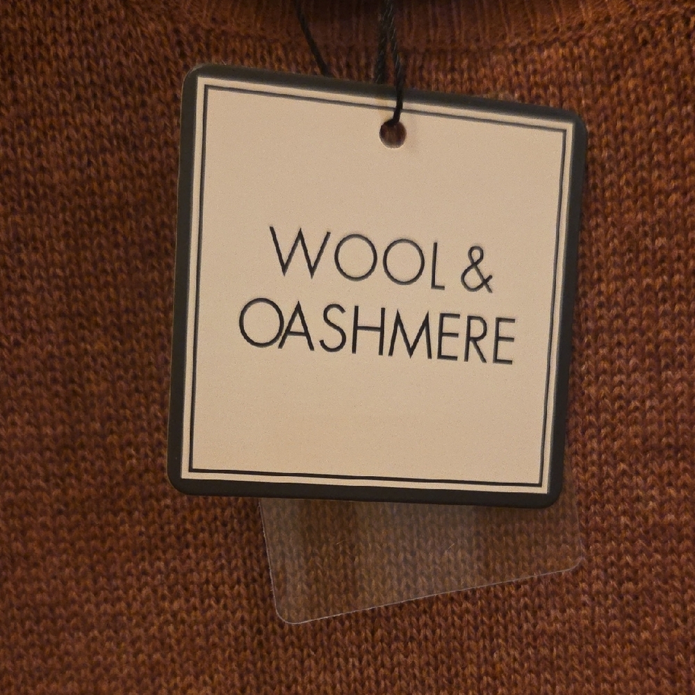 NWT Cashmere Fate Brown Crew Neck Wool Blend Sweater with Ombre Design in L - Picture 4 of 11
